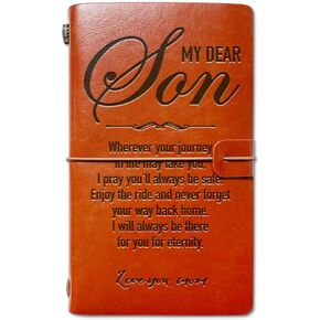 Leather Journal Gifts for Son & Mom, Mother and son their hearts as one, Christmas Graduation Mother's Day Birthday Gifts for Son Mother, Son Travel Diary Journal Notebook Gifts from Mom, 4.7" X 7.8"