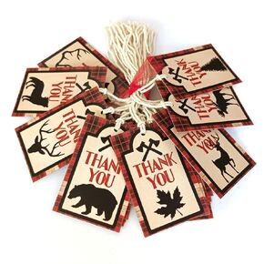 Lumberjack Party Thank You Favor Tags by Adore By Nat - Plaid Wedding Birthday Baby Shower Party Decor - Set of 24