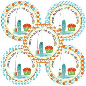Gone Fishing Thank You Sticker Labels by Adore By Nat - Camping Birthday Baby Shower Party Supplies - Set of 30