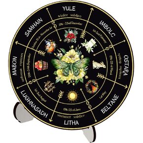 WBQMUNY Wheel of The Year Wood Sign 10",Sabbats Pagan Sign Witches Runes Wood Engraved Board Wiccan Holidays,Wicca Calendar,Yule Altar, Celestial Sign,Vintage Handmade Tabletop Ornament Decor (BT296) in Kuwait