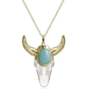 Amazonite Necklace, Boho Bull Skull Necklace Western Jewelry for Women, Unisex Hip Hop Punk Skull Jewelry for Men