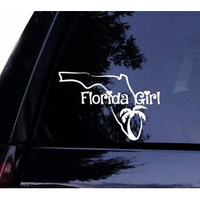 Florida Girl Decal Palm Tree State Outline Vinyl Decal Laptop Car Window Wall Decor Sticker (7", White)