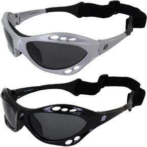 2 Pair Birdz Seahawk Polarized Sunglasses Floating Jet Ski Goggles Sport Kite-Boarding, Surfing, Kayaking,1 black with Smoke Lenses and 1 Silver Smoke lenses