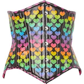 Daisy corsets Womens Top Drawer Rainbow Hearts Double Steel Boned Curvy Cut Underbust Cincher Corset