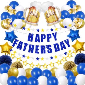 Happy Father's Day Banner, Glitter Blue Happy Father's Day Banner with Tassel, Father's Day Party Decorations, Father's Day Party Supplies, Garland for Father's Day (Blue Star Style 2)