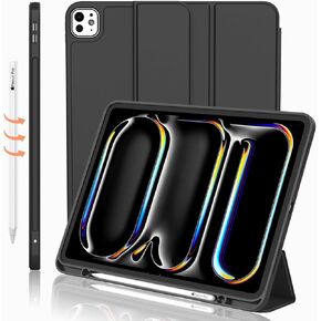 iMieet iPad Pro 13 Inch Case M4 (2024) with Pencil Holder, [Support Pencil Pro and Pencil (USB-C)], Trifold Stand Smart Case with Soft TPU Back, Auto Wake/Sleep (Black)