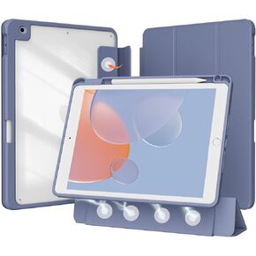حافظة لجهاز iPad الجيل التاسع/iPad الجيل الثامن/iPad الجيل السابع مع حامل أقلام، غطاء ذكي مغناطيسي قابل للفصل، حامل ثلاثي الطي رفيع مع غطاء خلفي صلب شفاف لجهاز iPad 10.2 بوصة، رمادي in Kuwait