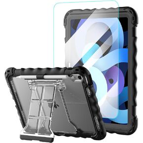 Kids Case for iPad 10.2 inch - Shockproof Silicone Cover with Tempered Glass Screen Protector and Strap - Compatible with iPad 9th/8th/7th Gen (2021) (Black)