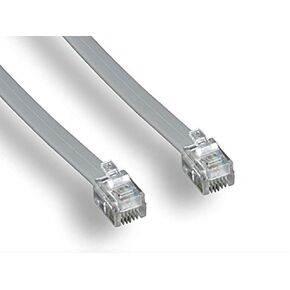 Monoprice Landline Telephone Cable - RJ12, 6P6C, Reverse for Voice, Flat Cable, 7 Feet, Silver Satin Finish