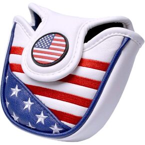 USA Golf Club Heel Shafted Mallet Putter Cover Magnetic Synthetic Leather American Stars and Stripes Flag Patriotic Golf Headcover