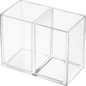 Gejoy Acrylic Pencil Pen Holder Clear Makeup Brush Organizer 2 Compartments for Desktop Stationery Office Bedroom