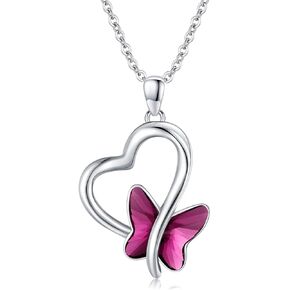 Butterfly Necklace 925 Sterling Silver Heart Butterfly Pendant Necklace with Moonstone Crystal Butterfly Jewelry Gifts for Women Girls in Kuwait