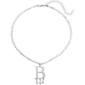 Anne Boleyn Faux Pearl Necklace Vintage Medieval Renaissance B Pendant Baroque Pearl Necklace for Women Girls Costume