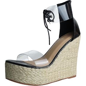 صندل نسائي من getmorebeauty ذو كعب عريض شفاف منسوج بكعب صيفي in Kuwait