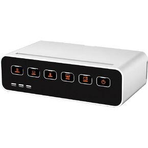 Kantek Cable Management Power HUB and Stand with USB Charging Ports, 5 OUTLETS, 3 USB, 6.5 FT Cord, White