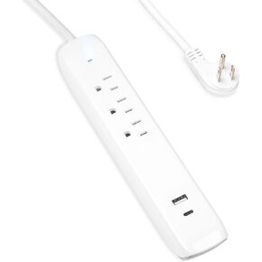 IRON FORGE CABLE Surge Protector Power Strip 3 Outlets with 2 USB Charging Ports (USB A & USB C), Flat Plug 6 Ft Long Extension Cord 13A/1625W, ETL Listed - White