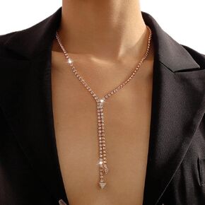 Missgrace Sexy Shiny Choker Necklaces Silver Rhinestone Necklace Chain Long Sparkly Crystal Necklace Jewelry for Women and Girls