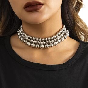 Hiphop Pearl Chain Necklace Punk Cuban Link Chain Choker Necklace Cosplay Party Jewelry for Women and Girls (Gold A)