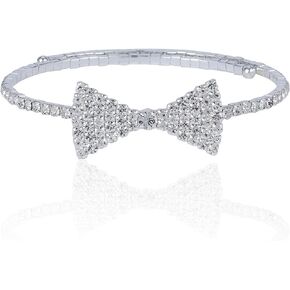 Bow Tie Clear White Austrian Rhinestone Crystal Necklace Choker Party Gold Tone Silver Tone B1626