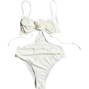 SHENHE Women's Cut Out One Piece Flower Swimsuit Spaghetti Strap Sexy Tie Back Bathing Suit