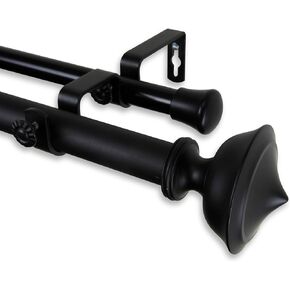 Rod Desyne 1" Leopold Double Curtain Rod, 28-48", Black
