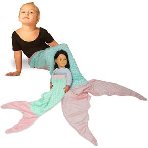 Mermaid Tail Blanket for Girls - Kids Fleece Blanket Made by Minky Plush - Includes a Free Newborn Blanket - Makes Great Gift for Ages (0 Months to 11 Years) (Aqua/Pink)