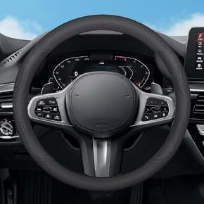Car Steering Wheel Cover for Dodge Ram 1500 2500 3500 Grand Caravan Standard Cab Quad Cab Crew Cab Mega Cab Accessories 2012-2024 2025, Leather-15 ½''-16'' (Black)