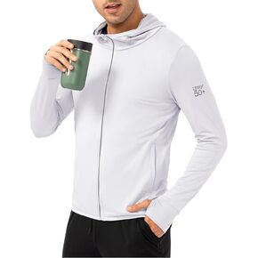 Men's UV Protection Hooded Running Shirt, Long Sleeve, UPF 50+, Lightweight with Zipper Pockets