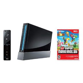 Nintendo Wii Console, Black with New Super Mario Bros Wii (Renewed)