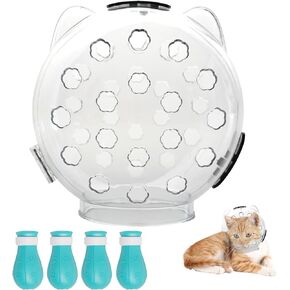 Cat Muzzle with Paw Covers, Cat Helmet Mask for Grooming, Breathable Cat Hood Cat Mouth Cover Prevent from Cats Biting Chewing