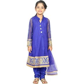 Ashwini Girl's Netted Embroidery Blue Color Salwar Suit | Kid's Ethnic & traditional Salwar Suit Blue