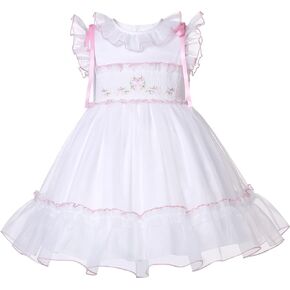 Pettigirl Little Girls Vintage White Embroidery Smocked Dresses Kids Toddler Lovely Wedding Holiday Smock Clothes