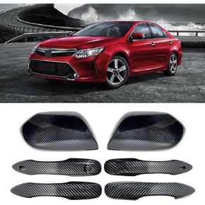 Side Door Mirror Caps Cover Trim + Door Handle Cover Trim Compatible with 2023 2022 2021 2020 2019 2018 Toyota Camry Accessories Rearview Mirror Carbon Fiber with Smart Keyholes