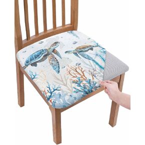 Ocean Coral Turtle Chair Seat Covers for Dining Room Stretch Chair Seat Covers Set of 1, Chair Seat Protector Cushion Slipcovers for Kitchen Restaurant Office Nautical Exotic Watercolor Starfish