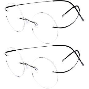 2 Pairs of 50mm Retro Rimless Round Blue Light Blocking Oversized Reading Glasses Lightweight Flexible Readers in Saudi Arabia