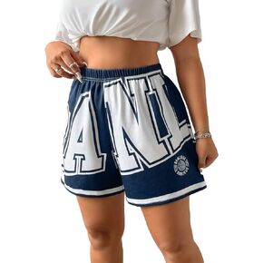 WDIRARA Women's Plus Size Letter Print Loose High Waist Shorts Elastic Waist 2024 Summer Track Shorts