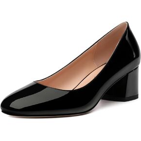 Women's Pumps Round Toe Slip On Low Chunky Heel Fashion Comfort Solid Patent Shoes for Women