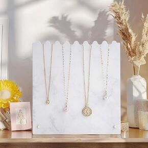 NiHome Stylish Marble Pattern Design Adjustable Height Acrylic Necklace Display Stand, Secure and Stable Back Hooks & Anti-Slip Pegs for Safe Jewelry Organization, Easy Dismantle for Compact Storage