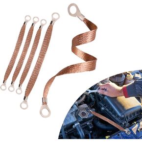 Car Ground Strap, Copper Braided Cable, Engine Copper Ground Strap, 3pcs 10" x 1/2" & 2pcs 13" x 1/2", Universal for Most Cars, Trucks (Copper)