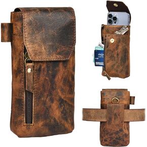 Leather Village Genuine Leather 7"x3.5" Phone Holster Pouch with Belt Clip, Magnetic Closure, ID Card Holder - Blue Universal Case for iPhone, Samsung Galaxy, Google Pixel