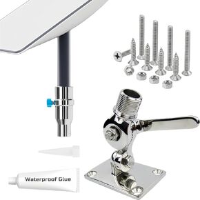 Full Stainless Steel Starlink Mount with Adapter for Yacht Ship RV Marine, Dual Axis Adjustable Ratchet Base , 316 Stainless Steel, Starlink Mounting Kis, Marine Antenna Mount