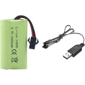3.7V 1600mAh Li-ion Battery with SM-2P Plug and USB Charging Cable Suitable for 9962 8837 RC Toy Car Engineering Vehicle Truck Spare Battery