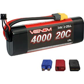 بطارية ليبو Venom Drive Series 20C 2S 4000 مللي أمبير 7.4 فولت - تتضمن موصل سلك سيليكون ناعم 12 AWG، نظام توصيل/محول عالمي حاصل على براءة اختراع متوافق مع أنواع قابس Deans وTraxxas وEC3 in Kuwait