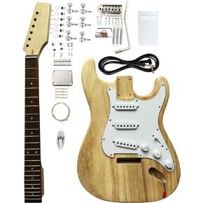 Unfinished Electric Guitar Kits Strat Style Beginner Kits 6 String Right Handed with Paulownia Body Maple Neck composite ebony Fingerboard Chrome Hardware Build Your Own Guitar.