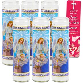 Guardian Angel Prayer Candle 6 Pack - Bundle with 6 Guardian Angel Glass Prayer Candles for Devotionals, Vigils, Prayers, Blessing, Religious Ceremonies, More Bookmark | Unscented Religious Candles