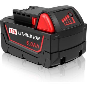 18V 6.0AH Capacity Battery - Replacement for M18 Battery Compatible with Milwaukee Battery Tools and Charger 48-11-1850 48-11-1852 48-11-1850R 5.0Ah 48-11-1840 4.0Ah 48-11-1828 3.0Ah 48-11-1820