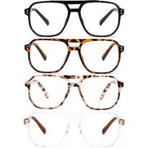 KoKoBin Aviator Reading Glasses for Women Men,4 Pairs OversizedBlue Light Blocking Spring Hinge Readers