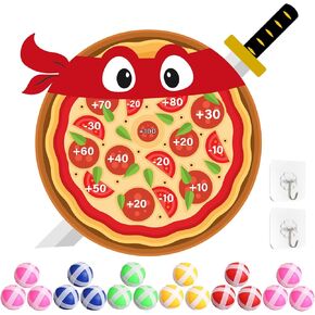 Pizza Party Game Turtle Party Favors 24 x 22" Pizza Dart Board with 18 Sticky Balls Toys Turtles Themed Game Video Birthday Party Supplies Party Decoration Birthday Gift for Boys Girls