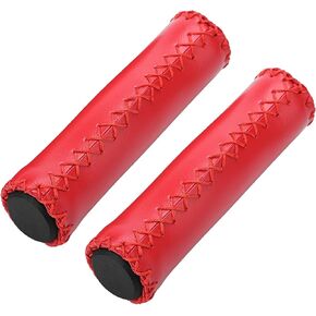 Beach Cruiser Handlebar Grips, 2Pcs Hand Stitched Pu Bike Bicycle Handlebar Handle Bar Grips with Plug, Bike Handlebar Grip