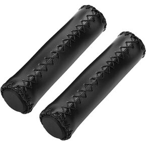 Beach Cruiser Handlebar Grips, 2Pcs Hand Stitched Pu Bike Bicycle Handlebar Handle Bar Grips with Plug, Bike Handlebar Grip